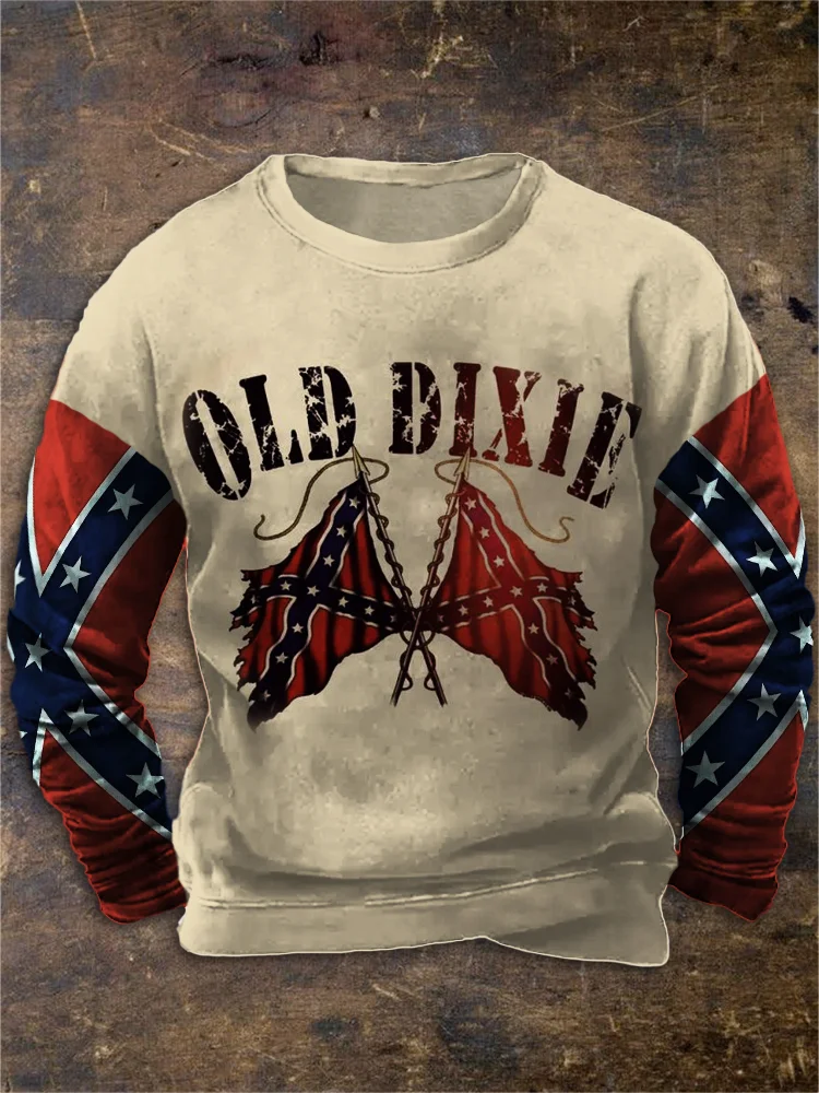 Comstylish Men's Old Dixie Southern Pride Rebel Flag Patchwork Sweatshirt