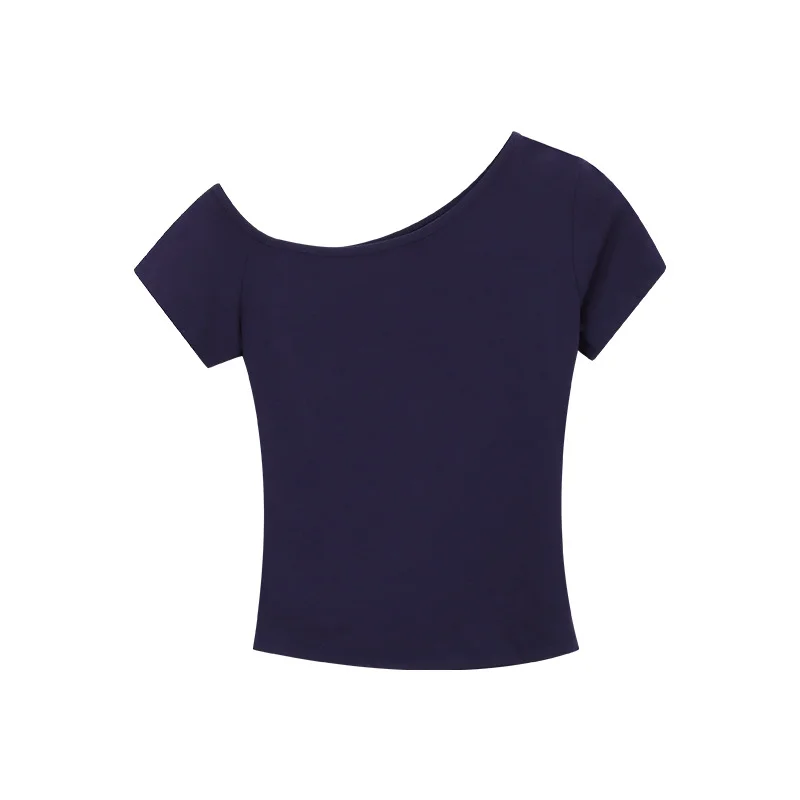 Brownm Brownm Desire Inclined Shoulder Short Sleeve T-Shirt Female 2024 Summer New Short Crop Slim Versatile Student Jacket Ins Tide