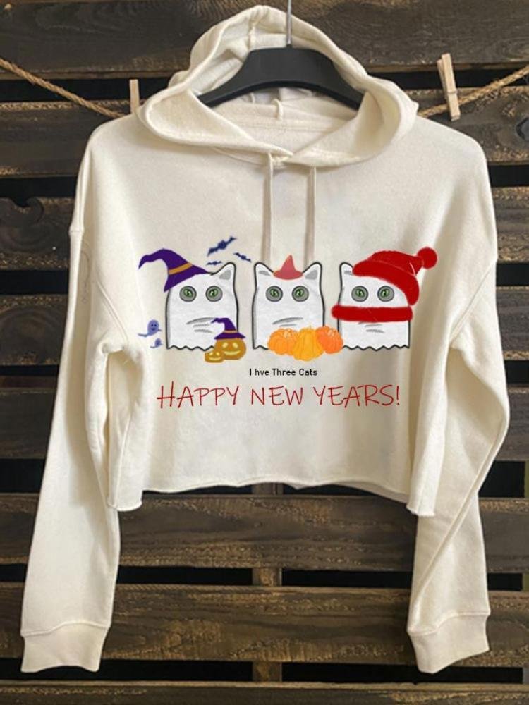 Women's Cat Printed Hoodie Sweatshirt