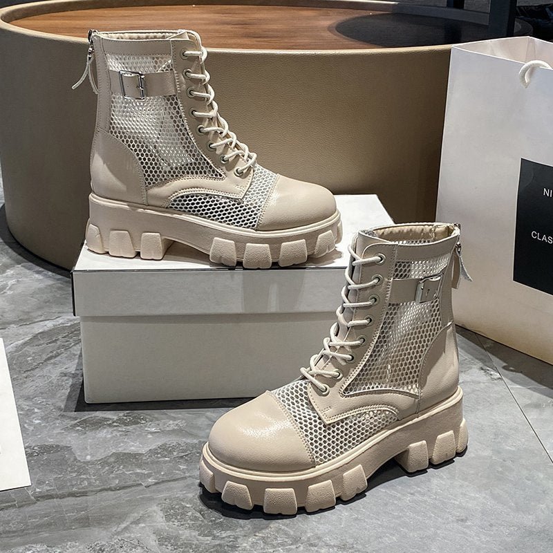 Aphixta 6cm Thick Sole Summer Breathable Platform Boots Women Buckle Big Size 43 Lace-up Waterproof Height Increasing Boots