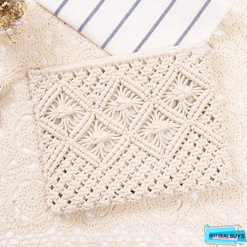 Paziye Boho Tassel Woven Straw Clutch Bag