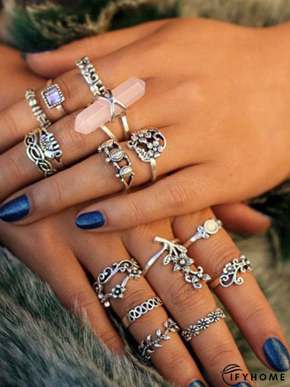 15Pcs Pink Gemstone Flower Shape Diamond Ring Set | IFYHOME