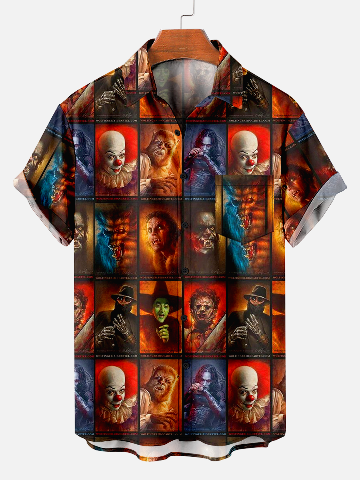 Men's Comfortable Horror Movie Character Poster Print Shirt PLUSCLOTHESMAN