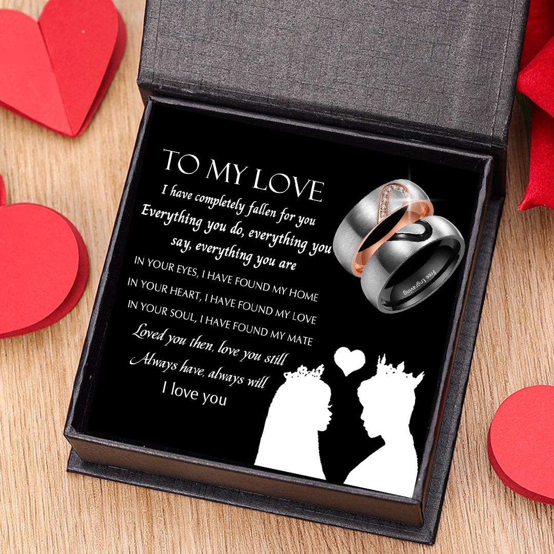 To My Love Ring Set Half Heart Matching Ring Promise Ring for Couple Engraving Text Rose Gold Personalised Ring for Her-Jessemade AU