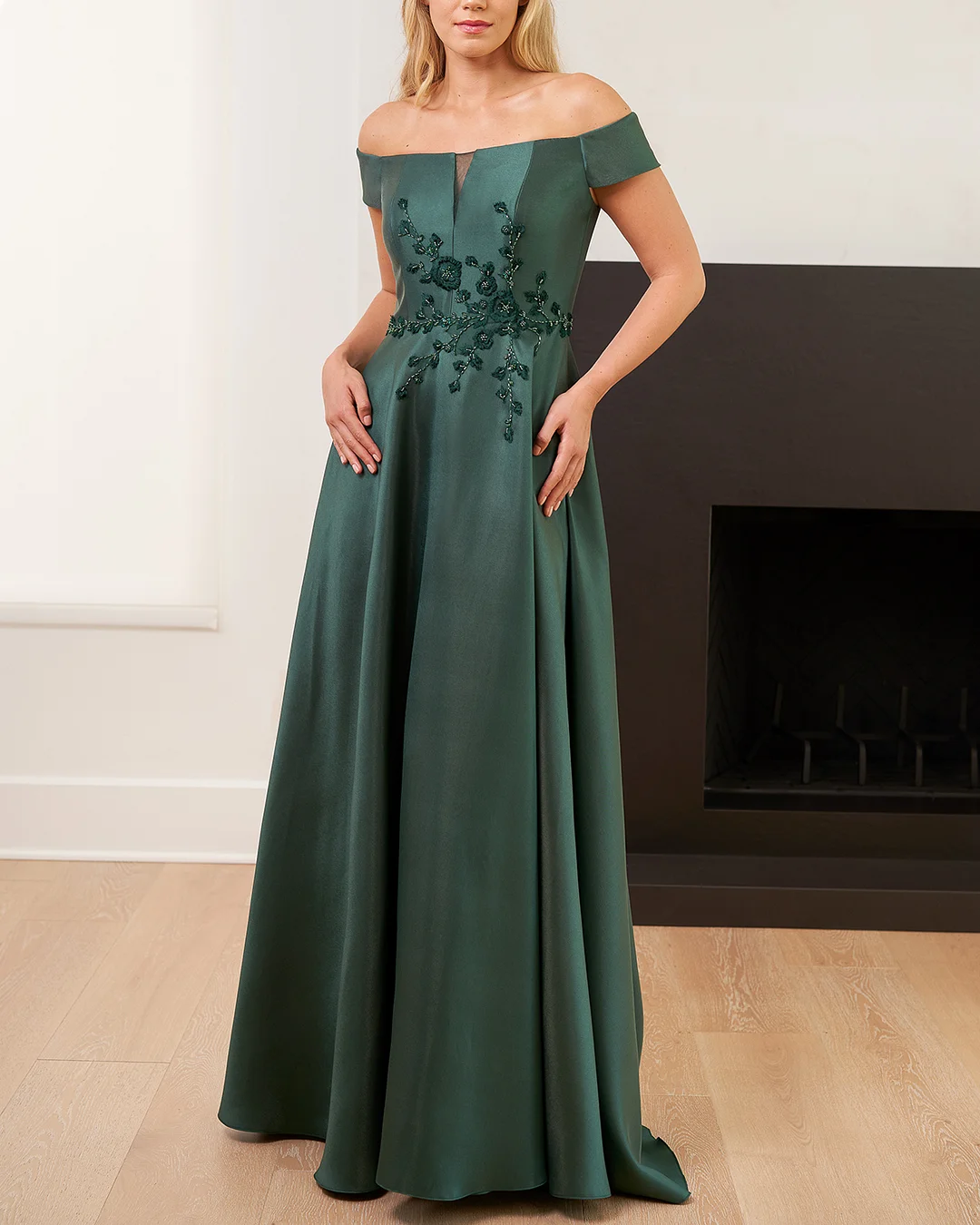 Women' Off Shoulder Solid Color Embroidered Dress ​