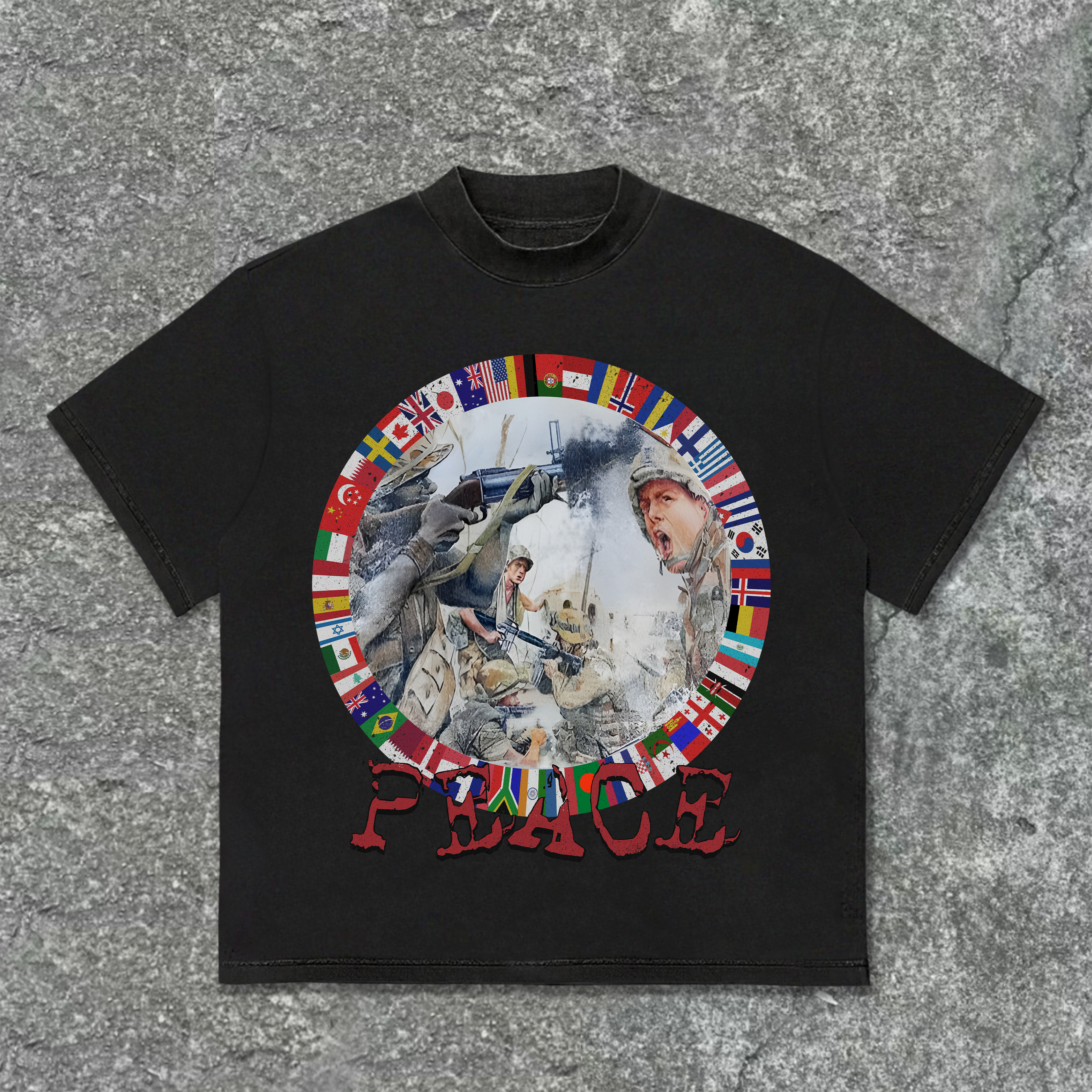 Sopula Vintage Peace War Graphic Print Cotton T-Shirt - SOPULA