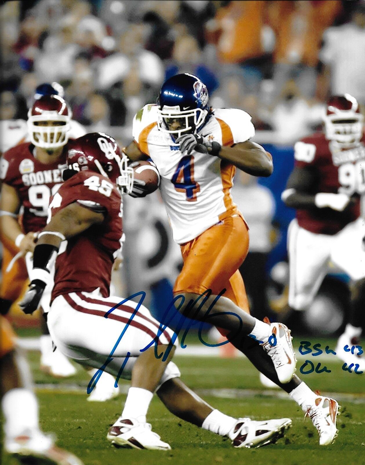 Legedu Naanee Signed Boise State Broncos Football 2007 Fiesta Bowl OU 8x10 Photo Poster painting