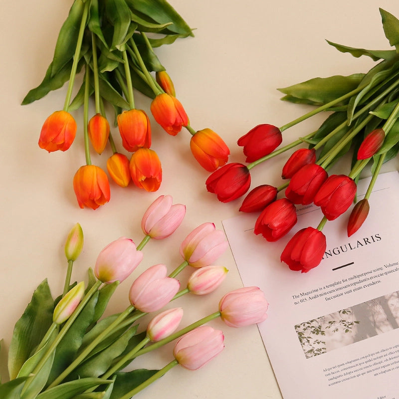 5 Sticks Soft Rubber Feel Tulip Artificial Flower Home Decoration Fake Flower Tulip Bouquet Factory Direct Sale