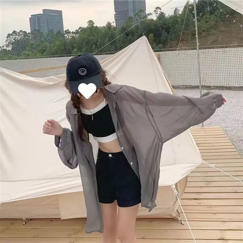 Brownm Brownm Thin Coat Women's Summer New Loose Anti-Ultraviolet Breathable Ice Sleeve Shirt Long-Sleeved Top