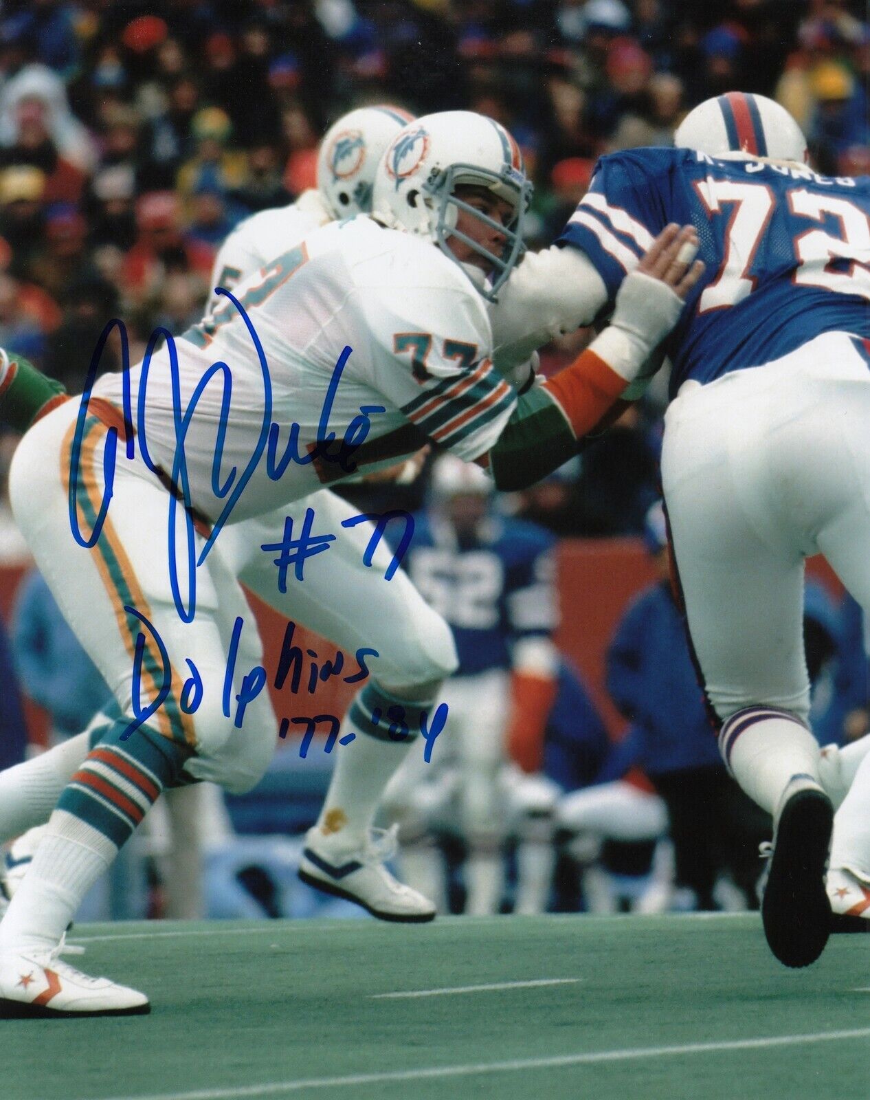 A J Duhe #0 8x10 Signed w/ COA Miami Dolphins 032419