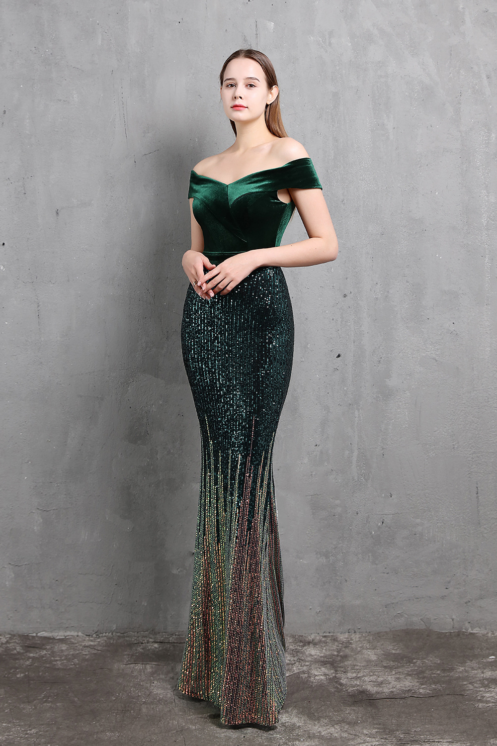 Luluslly Off-the-Shoulder Ombre Sequins Evening Gowns Mermaid Long On Sale