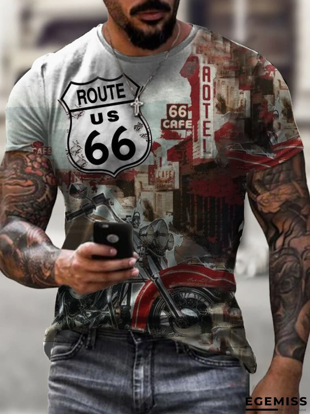 Casual Short Sleeve Digital Printing Slim Fit European and American Personalized Men's T-shirt | EGEMISS