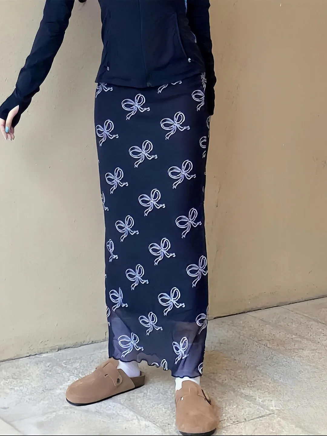 Churchf 2024 Butterfly Print Skirt Female Summer Temperament High Waist Hanging Thin Net Dress In The Long Skirt