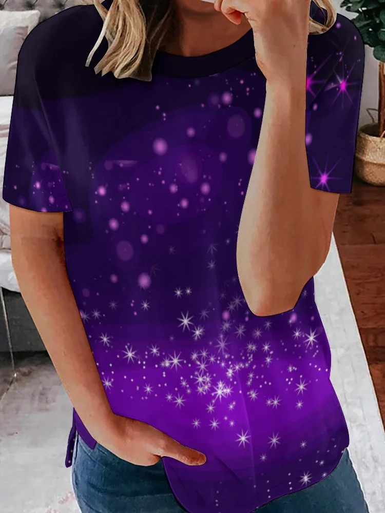 Women plus size clothing Full Printed Unisex Short Sleeve T-shirt for Men and Women Pattern Ombre,Purple,Glitter,Silver-Nordswear