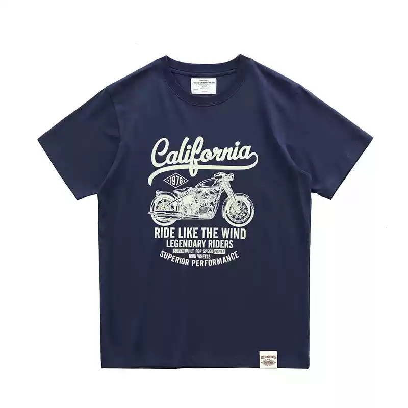 Men’s Casual Motorcycle Print Round Neck Short Sleeve T-Shirt