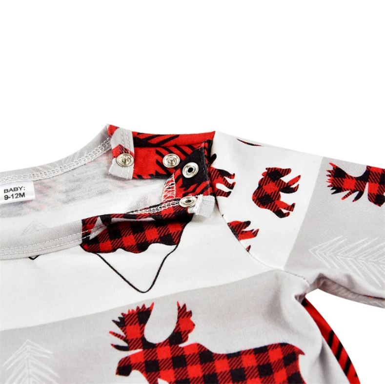 Christmas print patchwork round collar pajamas set