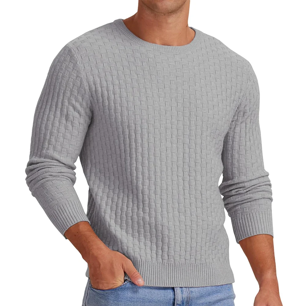 Wongn Wongn Men's New Waffge Solid Color Round Collar Long Sleeve Sleeve Sweater Fashion Casual Men's Sweater Top