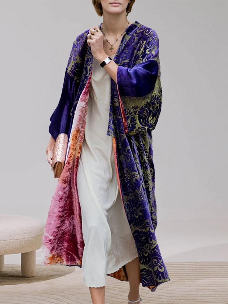 VChics Printed Loose Long Sleeve Duster Kimono