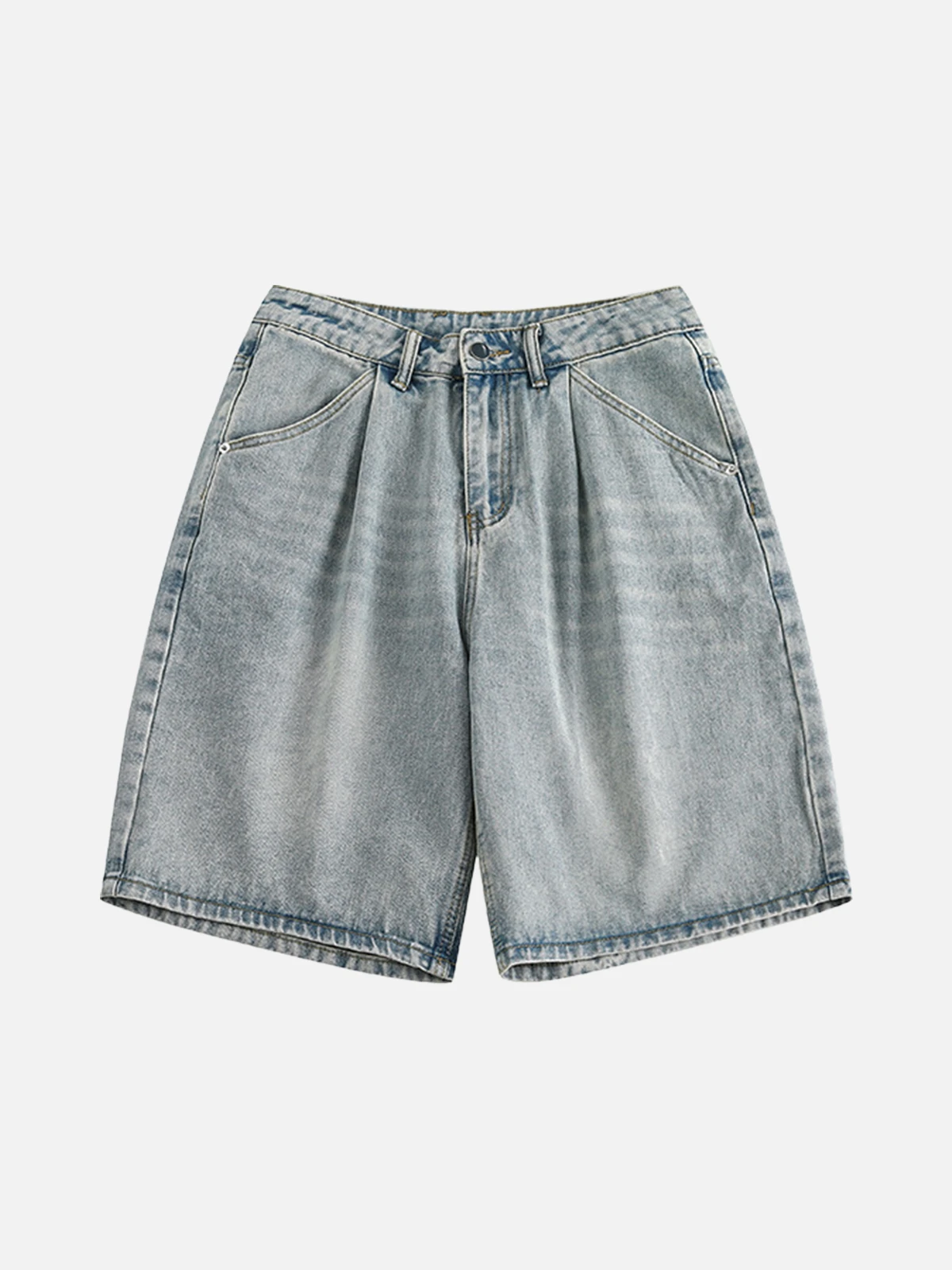 Light Blue Act Chic Solid Washed Wrinkle Loose Jorts Front