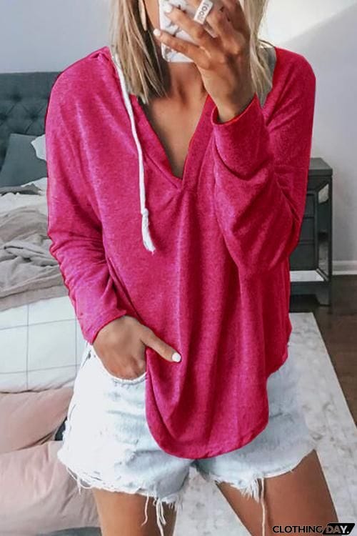 V Neck Long Sleeve Hoodie