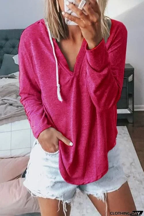 V Neck Long Sleeve Hoodie