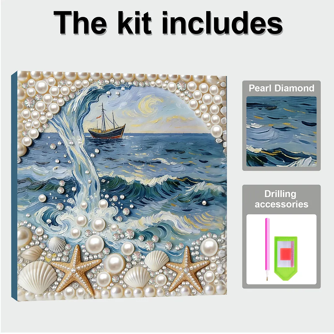 DIY Beach Seashell Starfish Pearl Painting Kit for Adults Beginners Gift Idea Home Wall Decor Pearl Gem Paintings Picture Arts Craft 30x30cm with Frame