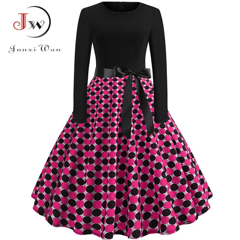 Floral Print Vintage  Women New Spring Elegant Party Long Sleeve Casual Black Patchwork Midi Dress