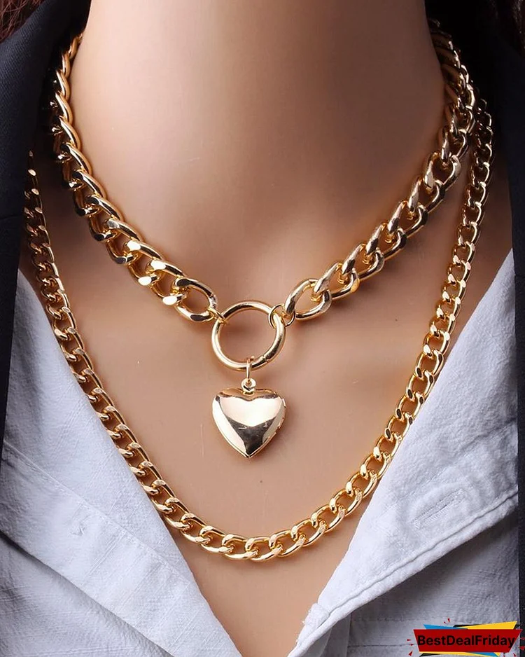 Heart Pendant Chain Layered Necklace P5769273800