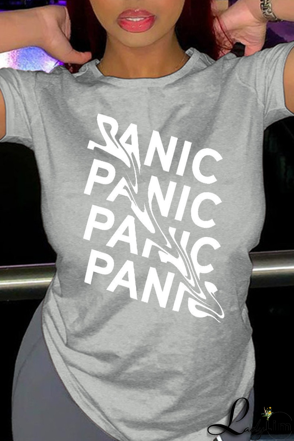 Navy Blue Street Daily Print Patchwork Letter O Neck T-Shirts