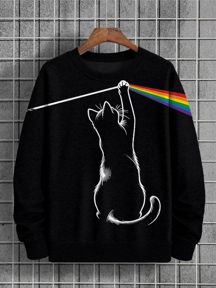 Men's Funny Cat Rock Music Print Casual Sweatshirt
