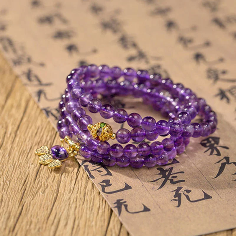 Meditation 108 Beads Amethyst Bee Calm Bracelet Mala