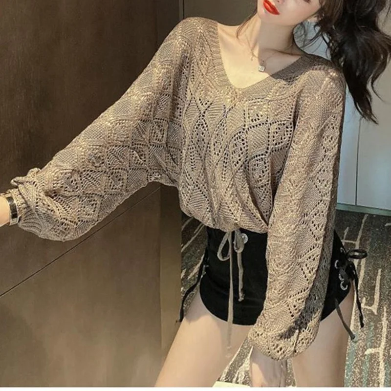 Toloer Toloer 2024 New Back Chain Jacket With Sunscreen Thin Top Hook Flower Hollow-Out Knit Sweater-Outfit Ideas