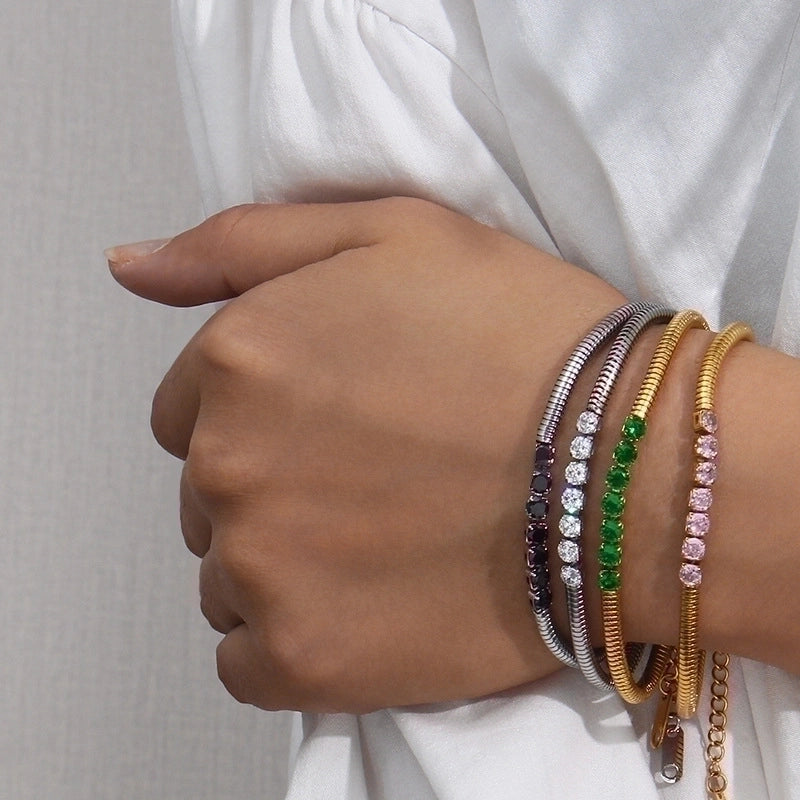 3 Pieces 304 Stainless Steel Titanium Steel 16K Gold Plated White Gold Plated Gold Plated Retro Plating Inlay Geometric Bracelets Necklace