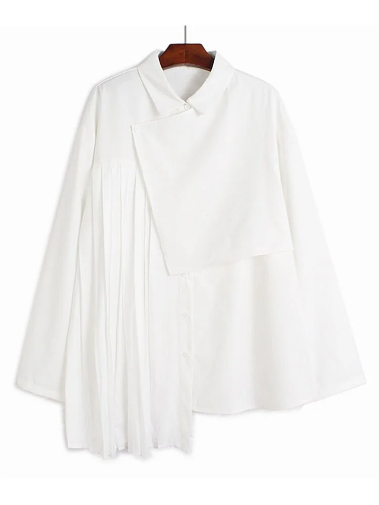 Toloer Toloer Women Black Irregular Pleated Big Size Blouse New Lapel Long Sleeve Loose Fit Shirt Fashion Spring Autumn 2023 1DE7242 1127-1-Outfit Ideas