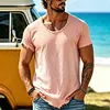 Men's Cotton Linen Ripped Hem T-Shirt With Crew Neck And Loose Fit For Casual Beach Wear by Inlyline
