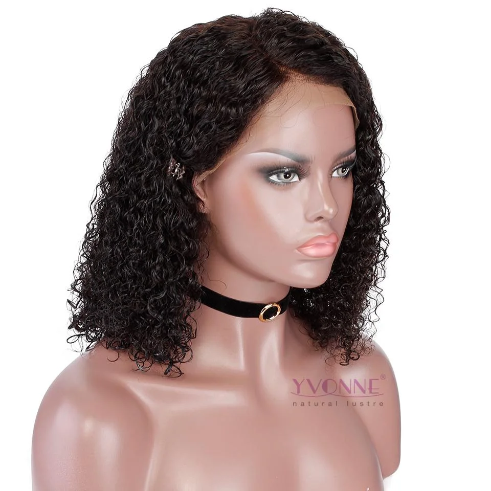 FREE SHIPPING YVONNE Malaysian Curly Short BOB Lace Front Wigs Virgin Brazilian Hair With Baby Hair