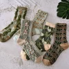Unique Vintage Flower Design 3D Jacquard 10 Pairs Women Cotton Socks