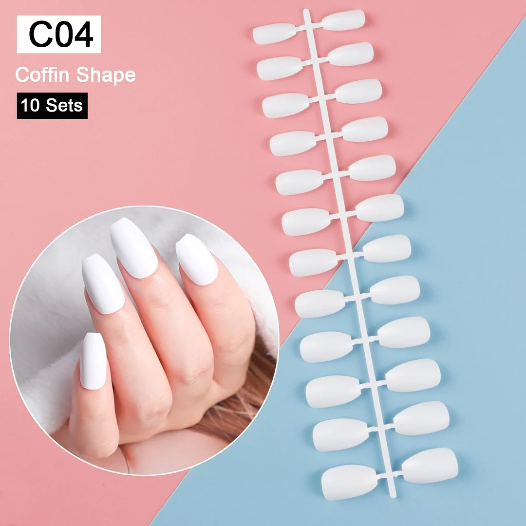 10 Sets/Pack Mixed Solid Colors Coffin Round Square Almond Shape False Nails Full Cover Nail Tips Short Fake Nails Tip Manicure-Nail Inspo