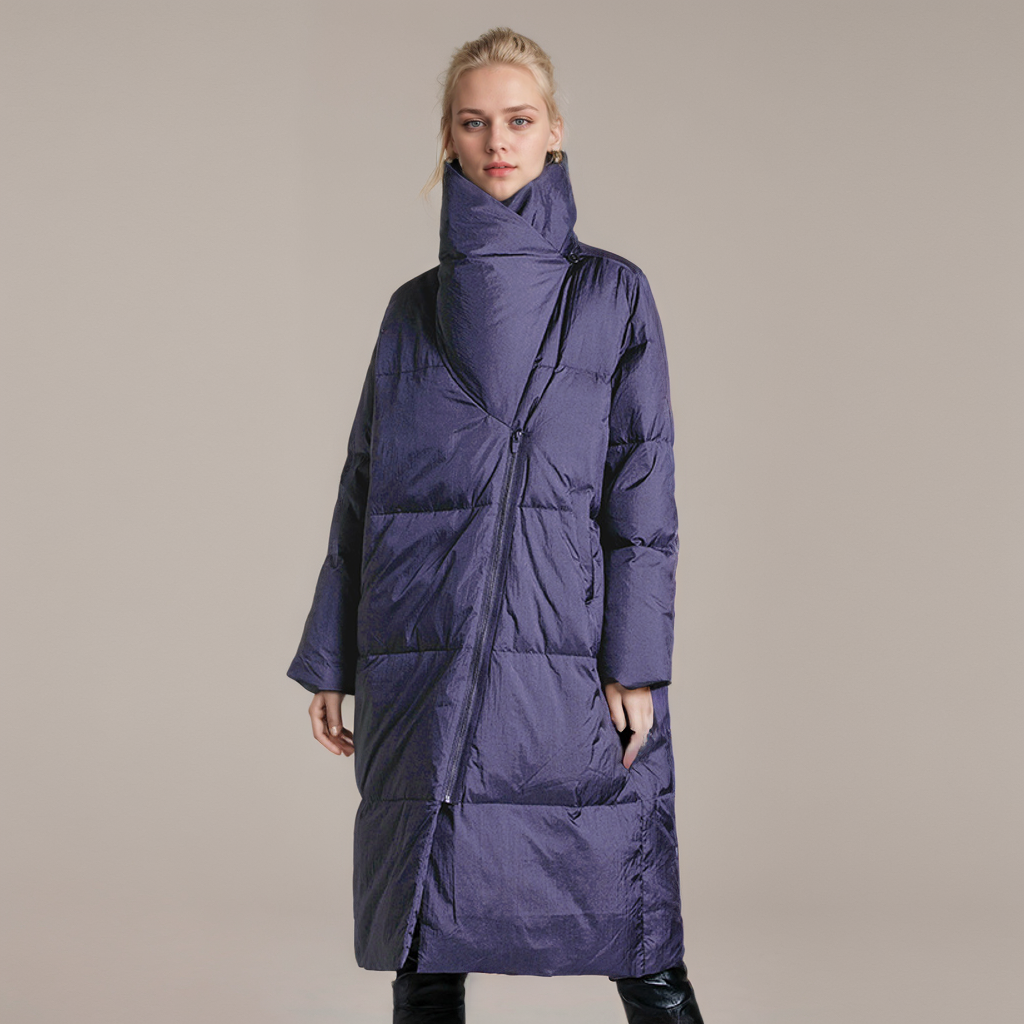 Women's Down Jacket High Collar Mid-length REAL SILK LIFE