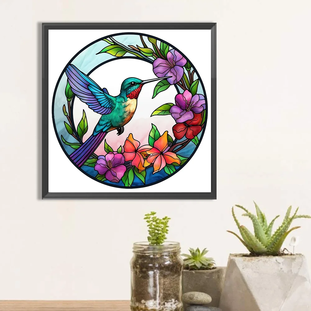 Diamond Painting - Full Round Drill - Stained Glass Hummingbird(30*30cm)