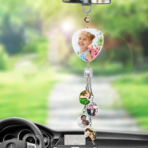 Heart-shaped-Personalized Photo Crystal Car Pendant