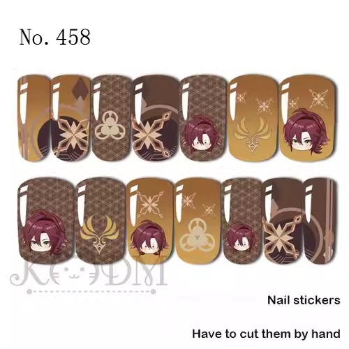 Collectvip Genshin Keqing Ganyu Zhongli Cute Pretty Game Nail Stickers Simple Cartoon Nail Art Accessories Gradient Fashionable Nail Tips