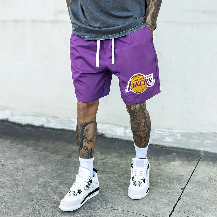 Men's Shorts Drawstring Short Sleeve Lakers Basketball NBA Trend Street Summer Daily Shorts Purple 7130