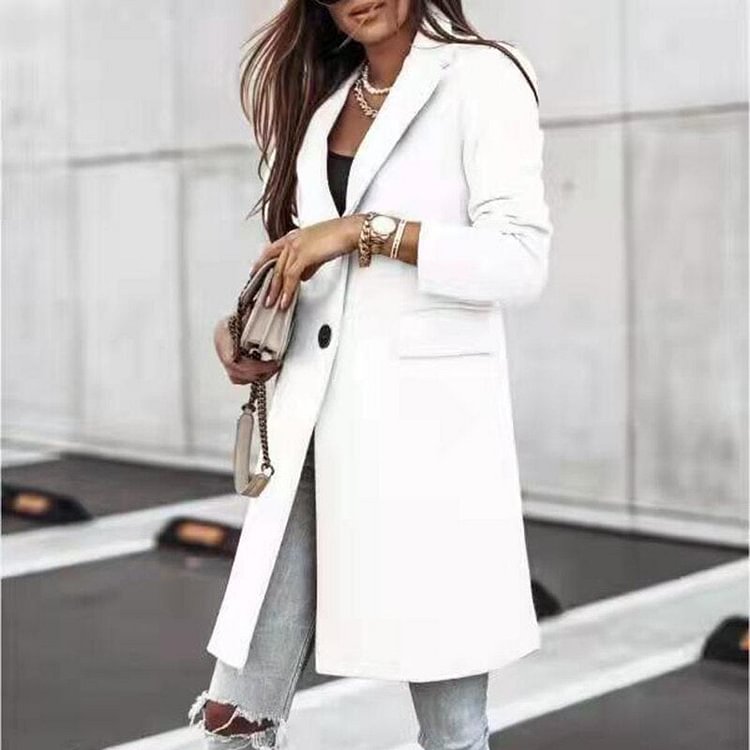 Women Simple Fashion Fall Winter Long Sleeves Button Cardigan Woolen Outwear Casual Solid Color Suit Collar Slim Streetwear Coat