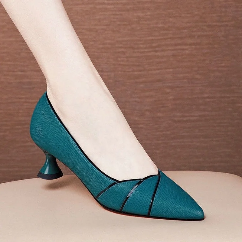 Colourp 2022 Spring New Soft Shallow Shoes Woman,Mid Heels,Women Pumps,Slip on,Pointed Toe,Korea Style,Black,Blue,Dropship