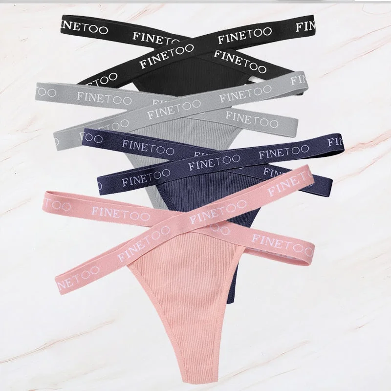 FINETOO 4PCS/Set M-XL G-string Women's Cotton Cross Strap Panties Letter Waisted Underwear Femme Thongs Sexy Hollow Out Lingerie
