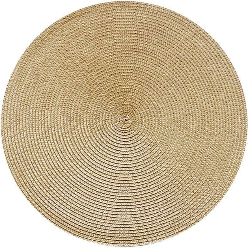 1pc Round Woven Placemats PP Waterproof Dining Table Mat Non-Slip Napkin Disc Bowl Pads Drink Cup Coasters Kitchen Decoration