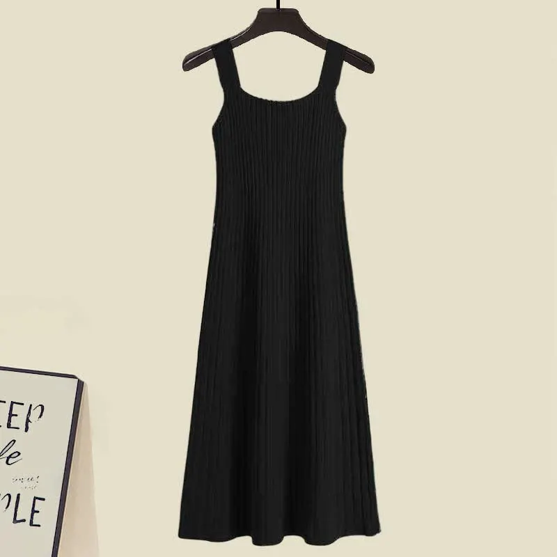 Rhombus Print Cardigan Sweater Slip Dress Two Pieces