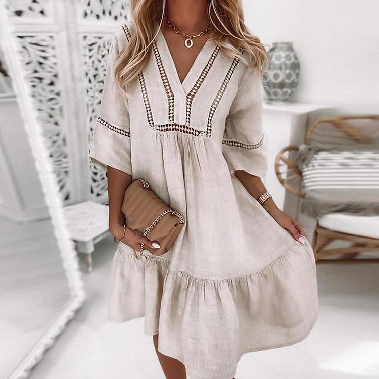 Elegant Plain 3/4 Sleeve Mini Dress