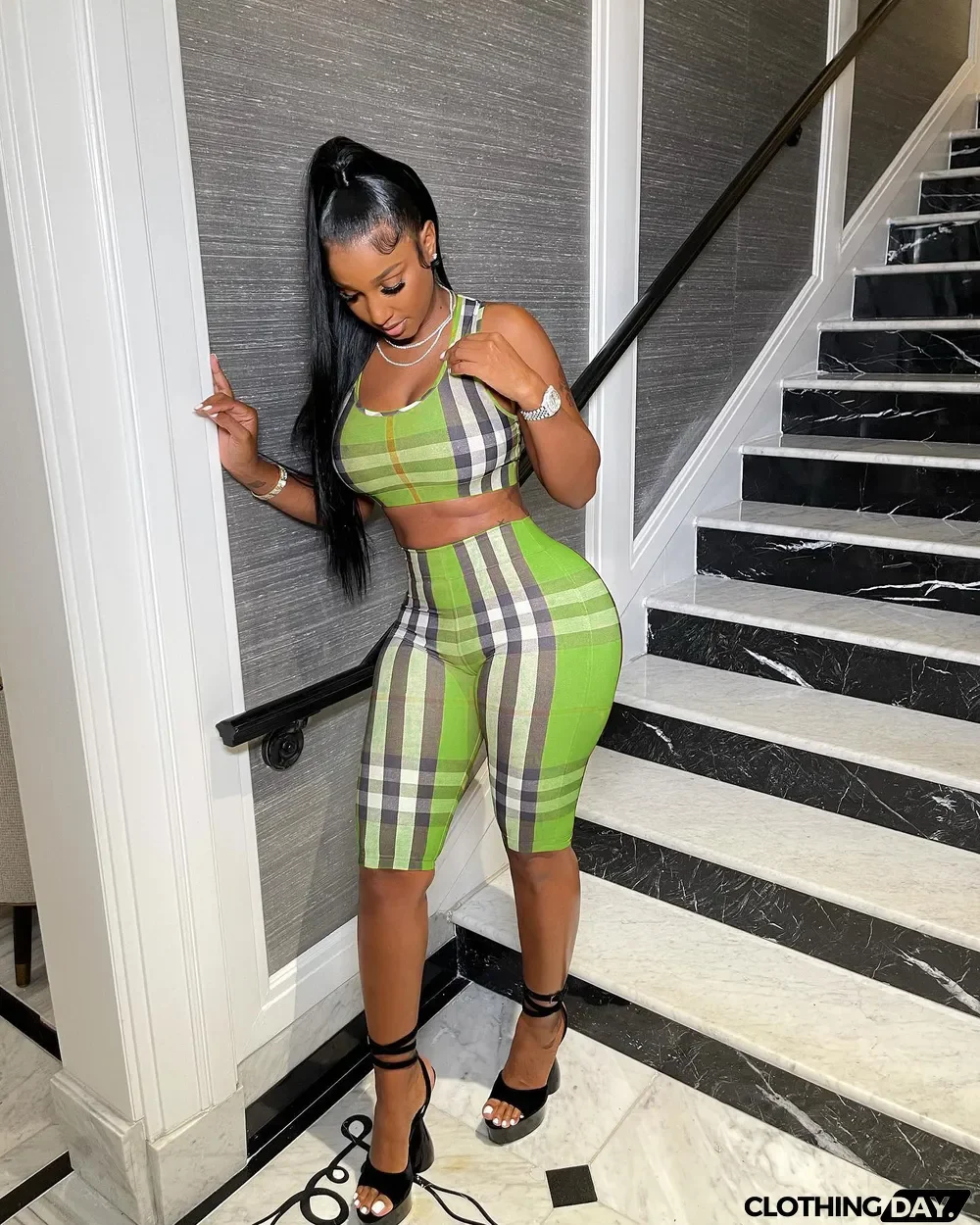 Plus Size Plaid Tank Top And Shorts 2 Piece Sets